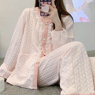 夹层棉家居服 产后哺乳孕妇睡衣女春秋款 2025新款 空气棉月子服冬季