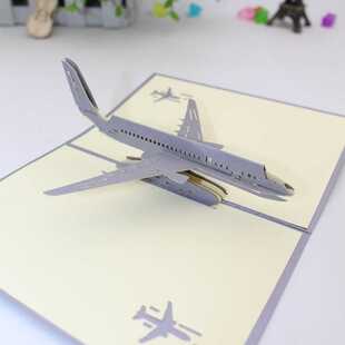 创意3D立体贺卡剪纸折纸战斗机模型摆件飞机明信片直销商务定