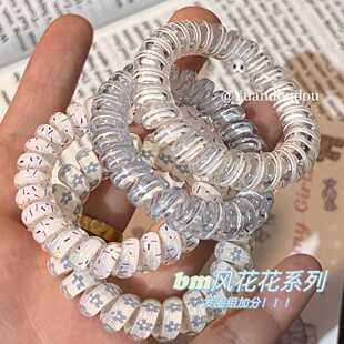 韩式花花少女BM月光色系椰椰波点电话线夏天清新百搭日常发绳耐用