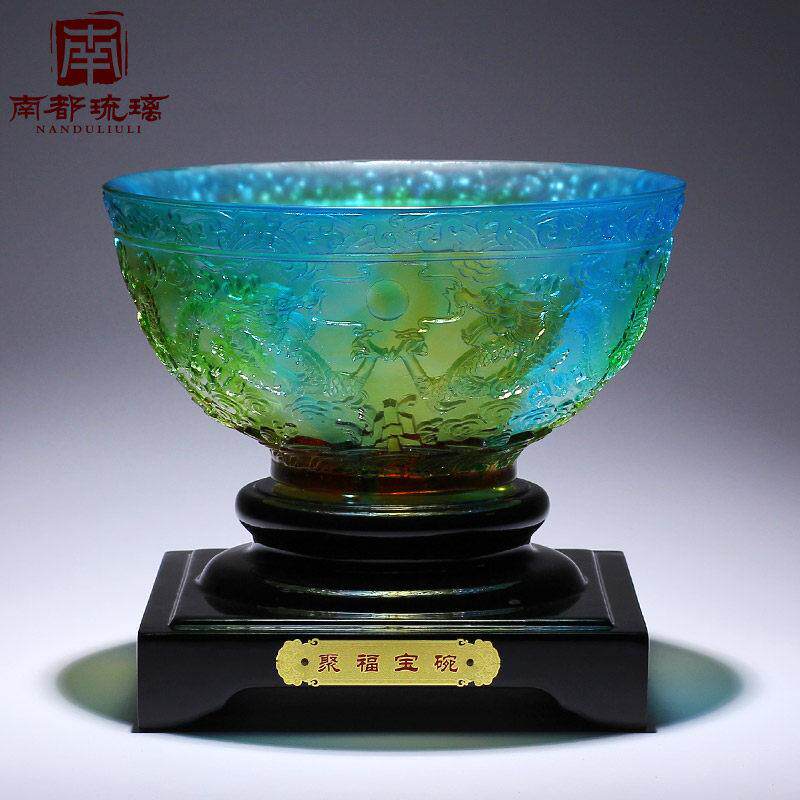 双龙戏珠琉璃聚宝盆家用玄关聚财摆件招财镇宅店铺开业高档工艺礼