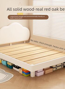 白色儿童悬边床全实木框架床框架新女孩云软床可以看到