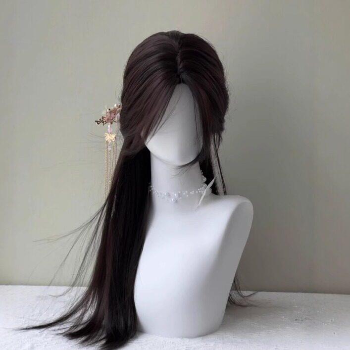 假发女清冷感古风长直发新中式汉服中分全头套自然蓬松假发一体式