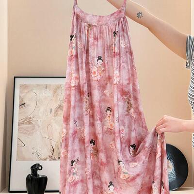 Sin Glee 古风卡通少女印花国风吊带睡裙女夏季软萌舒适居家睡裙