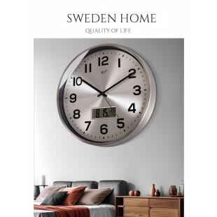 瑞典高端手工静音不锈钢挂钟客厅卧室日历创意时钟挂墙表石英钟