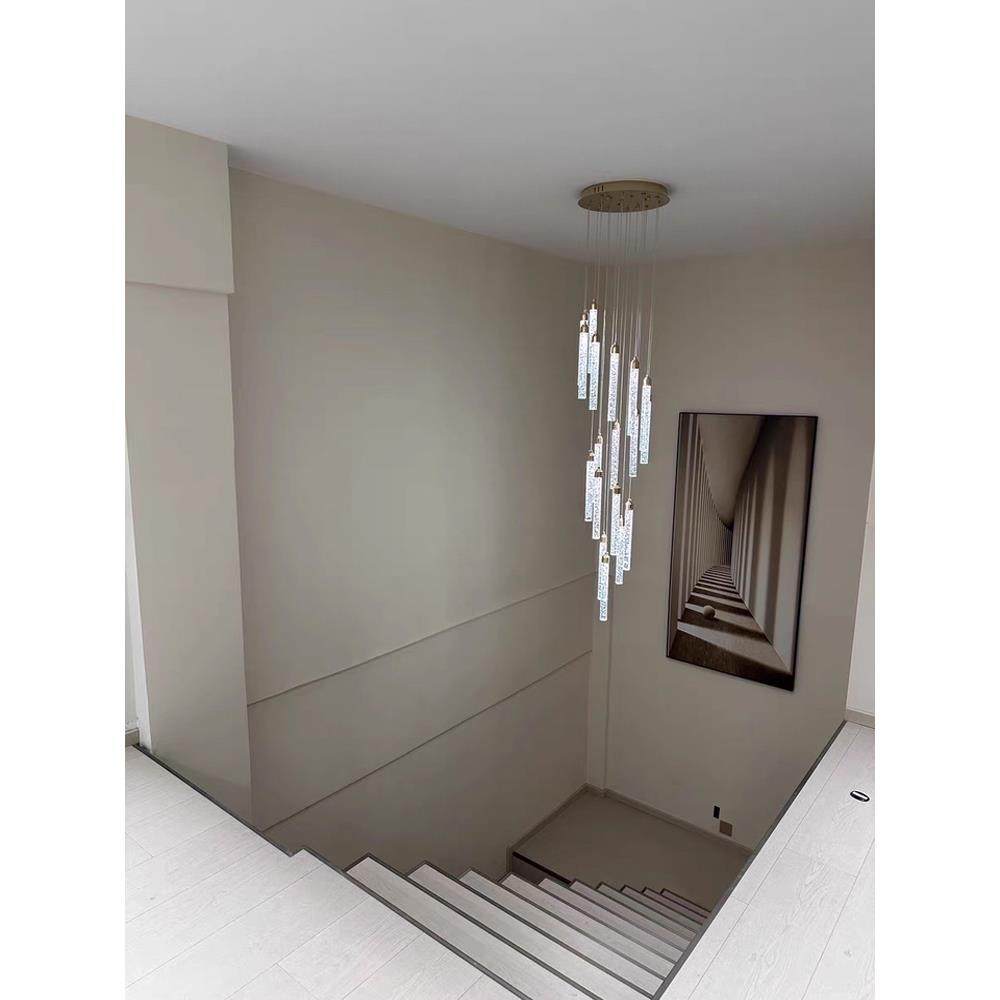 loft覆式楼大吊灯旋转楼梯灯轻奢水晶灯现代简约别墅公寓客厅灯具