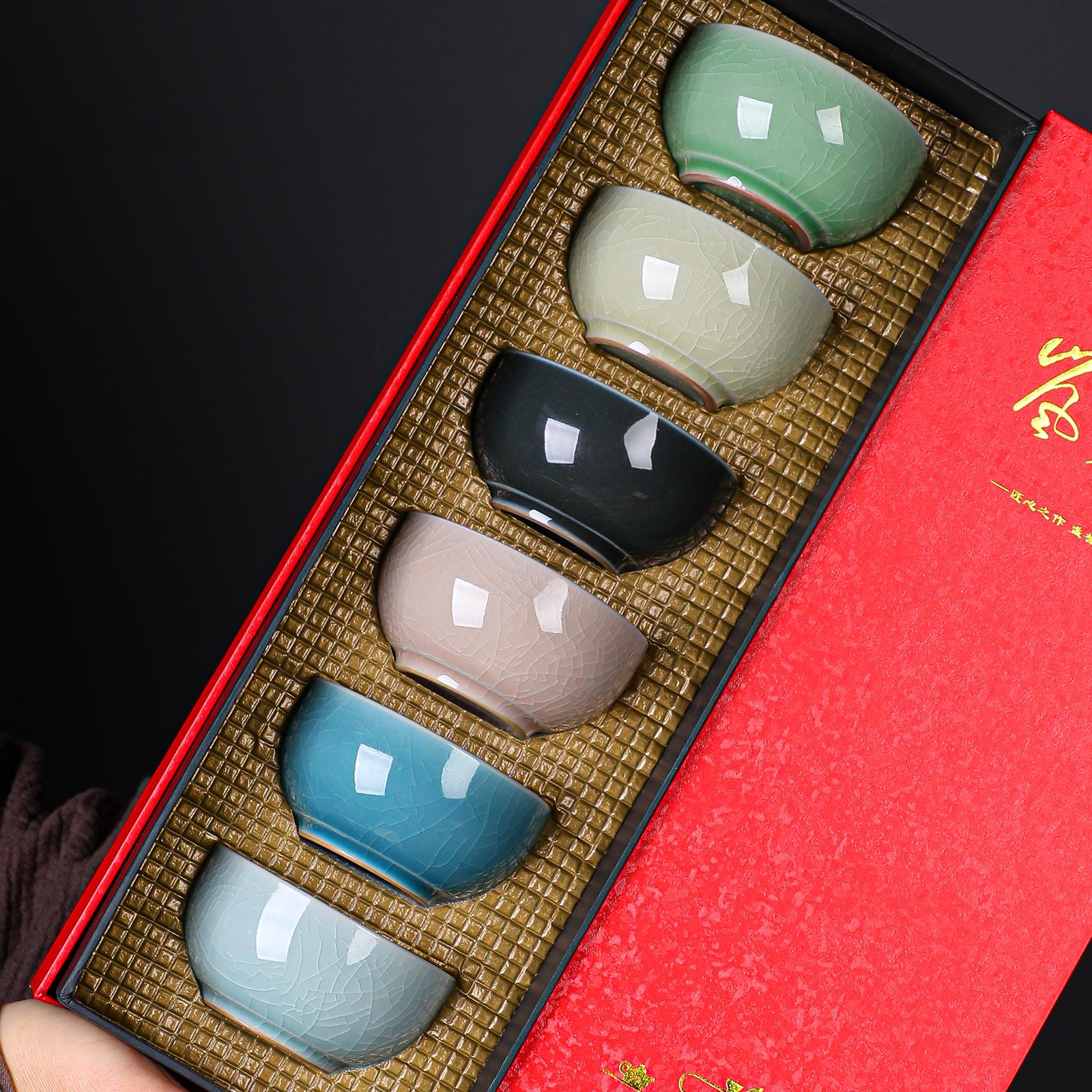 冰花冰裂纹主人杯功夫茶杯6祇装汝窑茶具小杯子喝茶茶碗陶瓷高端