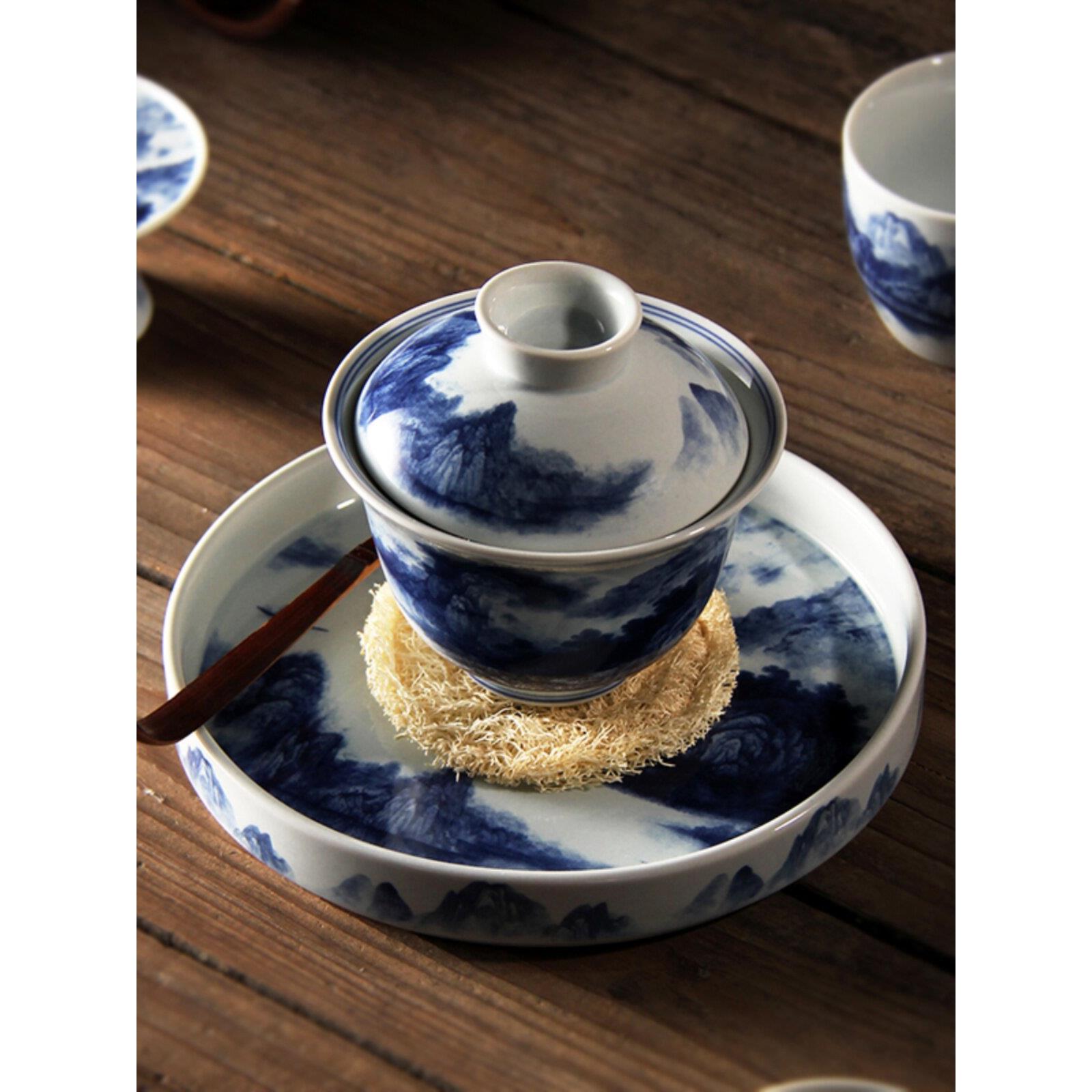 青花瓷三彩盆景德镇防烫下釉彩茶壶功夫茶套装茶杯套装
