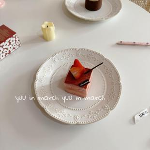 法式 北欧宫廷风意面盘子家用釉下彩 复古vintage浮雕甜品盘西餐盘