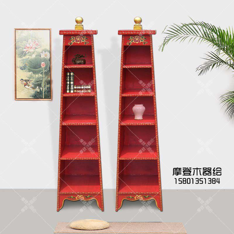 藏式彩绘多宝格置物架书架书柜展示柜储物架中式仿古实木家具定制