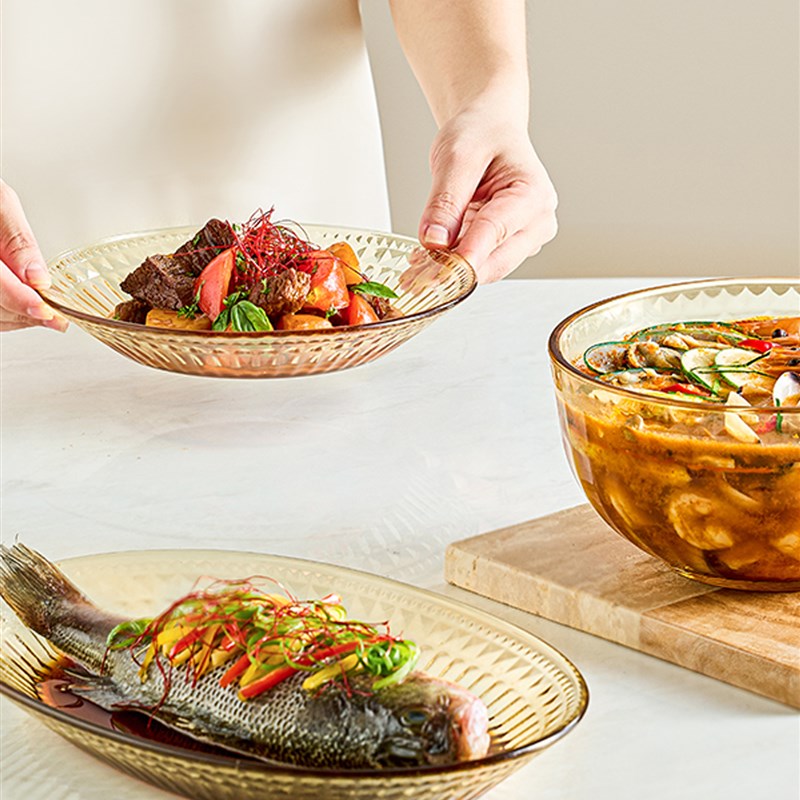 康宁餐具Pyrex琥珀色轻奢套装耐高温家用乔迁高硼硅玻璃饭碗盘子图片