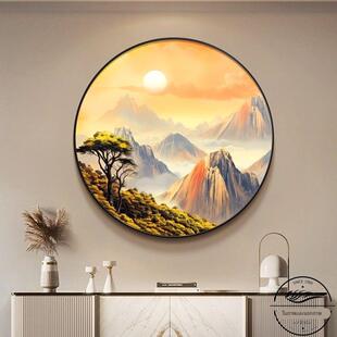 日出东方圆形装饰画2025新款玄关挂画新中式办公室背后有靠山壁画