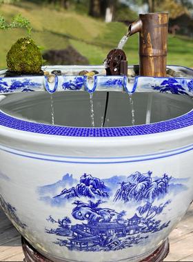 陶瓷流水器大型鱼池鱼缸假山水景盆景流水摆件循环过滤装饰造景