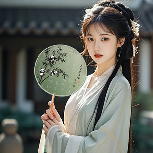 团扇古风中国风汉服女长柄扇子旗袍舞蹈扇古装儿童小圆扇女式