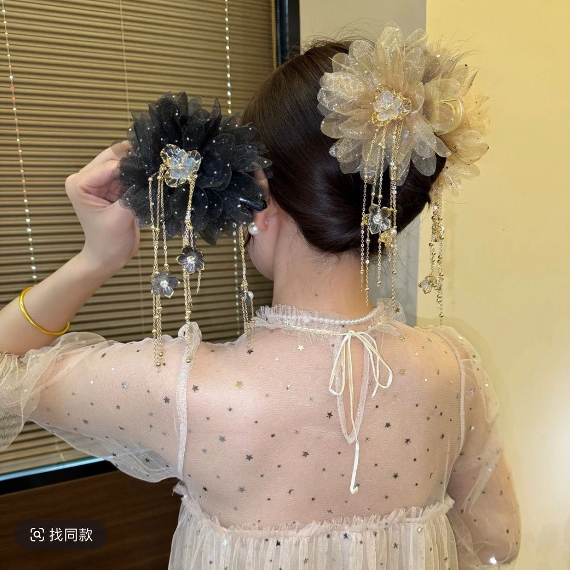 步步生莲新款蝴蝶发饰花朵流苏后脑勺抓夹高级感鲨鱼夹百搭头饰