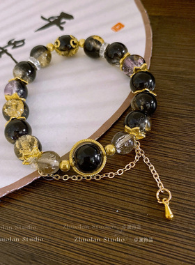 国潮黑色琉璃串珠手链时尚个性气质手串小众高级感轻奢手饰