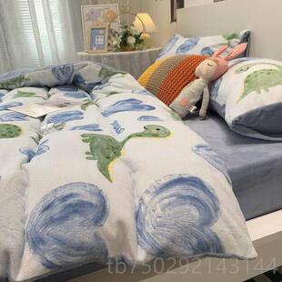 保暖绒加厚双绒面奶绒四件套卡通草牛莓女孩珊瑚水晶床上 高档冬季