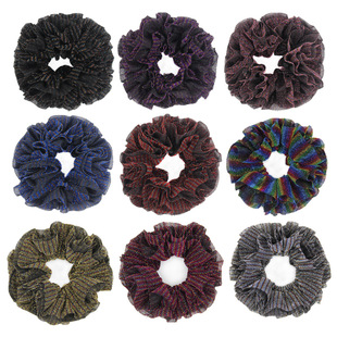 新款金纱边穆斯林头饰发饰三层褶皱条纹大朵花精美女士头花发圈