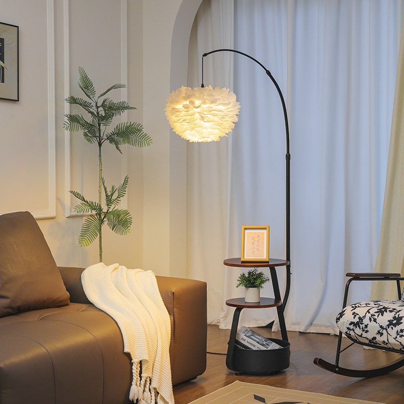 羽毛钓鱼灯落地灯客厅卧室沙发旁边几法式中古公主风氛围床头台灯