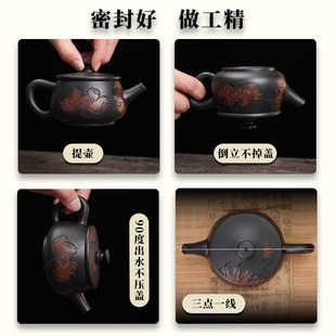 建水紫陶茶壶泡茶家用汉瓦石瓢纯茶具手工拉坯非坭兴陶瓷紫砂
