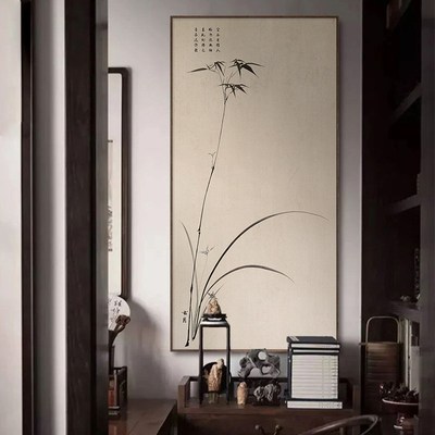 宋代美学中式挂画客厅竹子竖版装饰画中古风茶室玄关背景墙壁画框