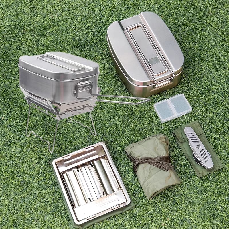 05式饭盒便携05单人餐具不糊锅304多功能户外野餐蒸饭野营露营
