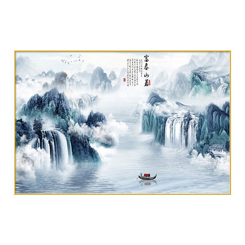 新中式山水风景画卧室床头房间墙面装饰壁画中式书房茶楼茶室挂画