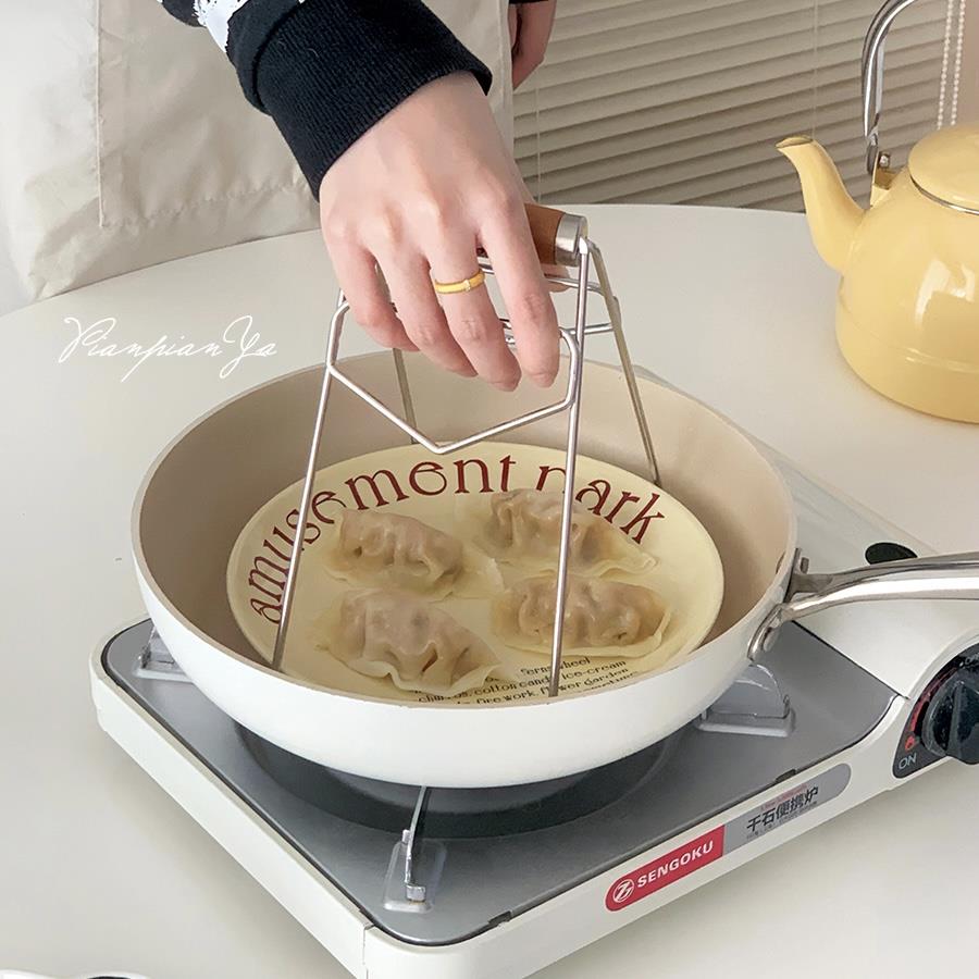 304不锈钢花梨木防烫夹家用碗碟夹厨房多功能提盘夹砂锅蒸菜夹子