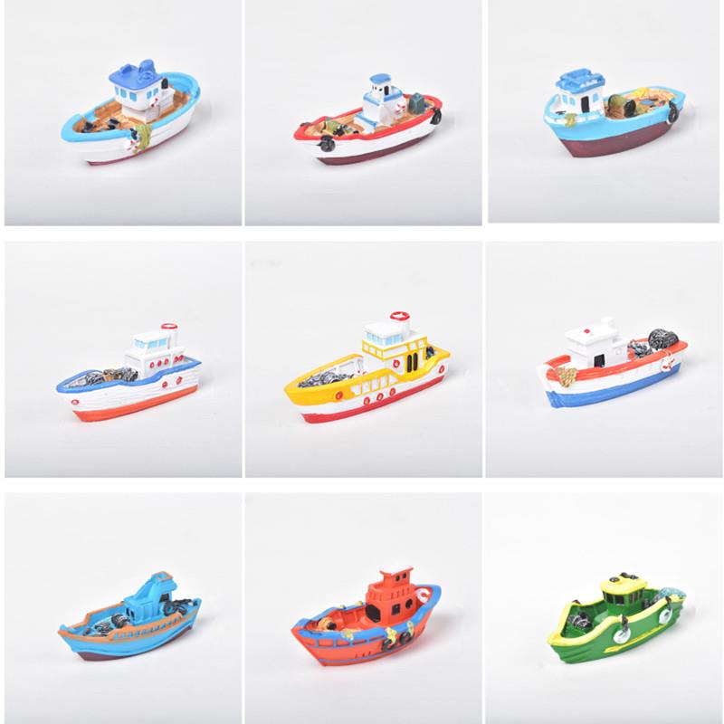 地中海彩绘树脂渔船模型鱼缸微景观造景摆件创意家居海洋主题装饰