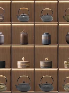 新中式茶室茶楼装饰博古架茶壶茶叶罐茶文化禅意国风古风茶道摆件