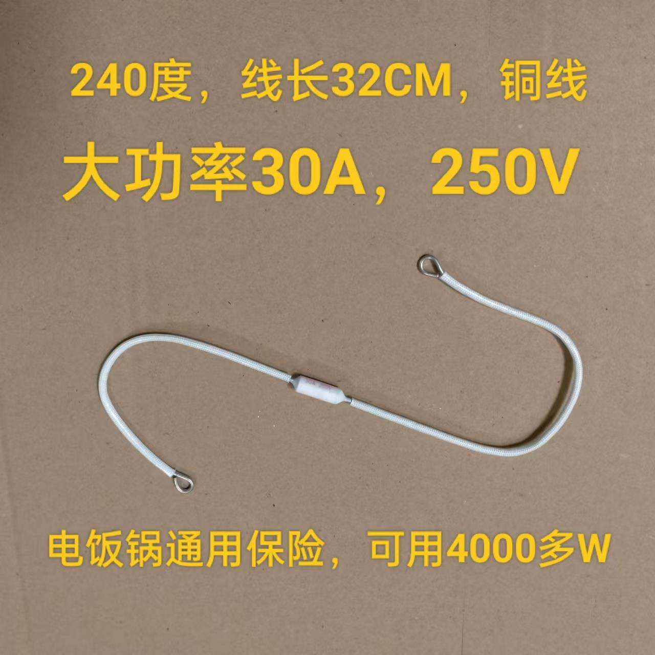 30A大电流240度250V电饭锅温度保险丝陶瓷热熔断器保险管铜线32长