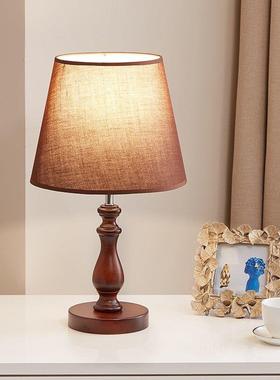 酒店美式乡村台灯卧室床头咖啡亚麻白色暖房全实木装饰灯中国风