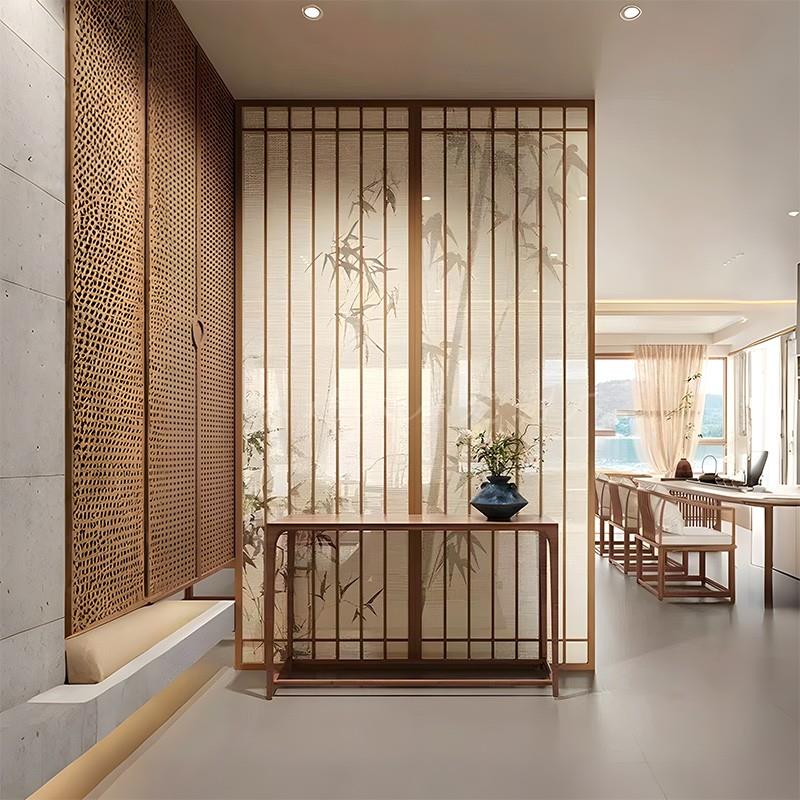 隔断门吊轮门古风国风山水画茶室移门宋代美学屏风无下轨道拉门