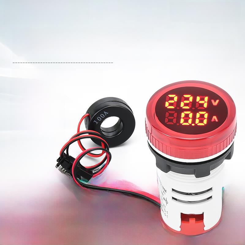 圆形数显电流电压表指示灯交流信号灯220V双显示集成380V 22mm红