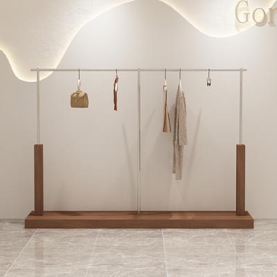 2025新款服装展示架上墙实木落地挂衣架子胡桃木色网红女装陈列架