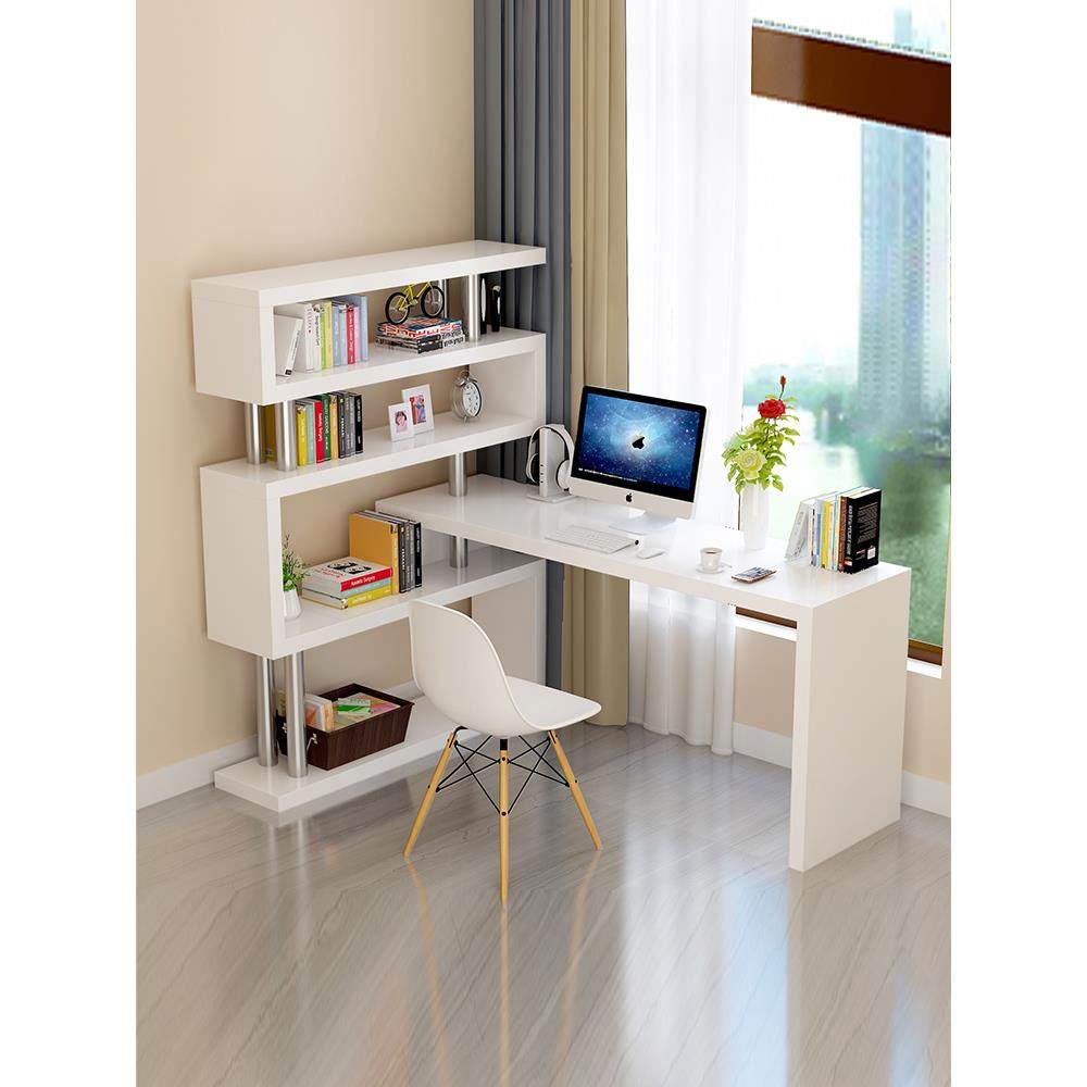 旋转电脑桌转角一体家用办公桌子写字台组合书架书柜简约简易书桌