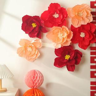 皱纹纸立体花手工花彩色结婚订婚背景墙布置装饰纸花店铺橱窗生日