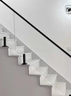 武汉市2023别墅公寓简约黑色实木扶手钢化玻璃楼梯不锈钢栏杆定制