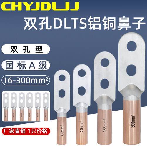 双孔铝铜鼻子DLTS-16/25/3507095120/300平方A级铜铝过渡接线端子