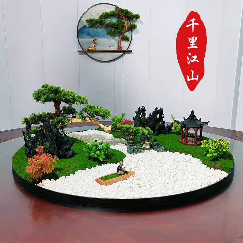 餐桌中间摆花桌摆电动转盘仿真苔藓高端饭店包间餐厅微缩景观摆台