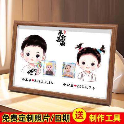 照片胎发纪念品制作婴儿宝宝胎毛自制收藏保存双胞胎胎毛画 画相