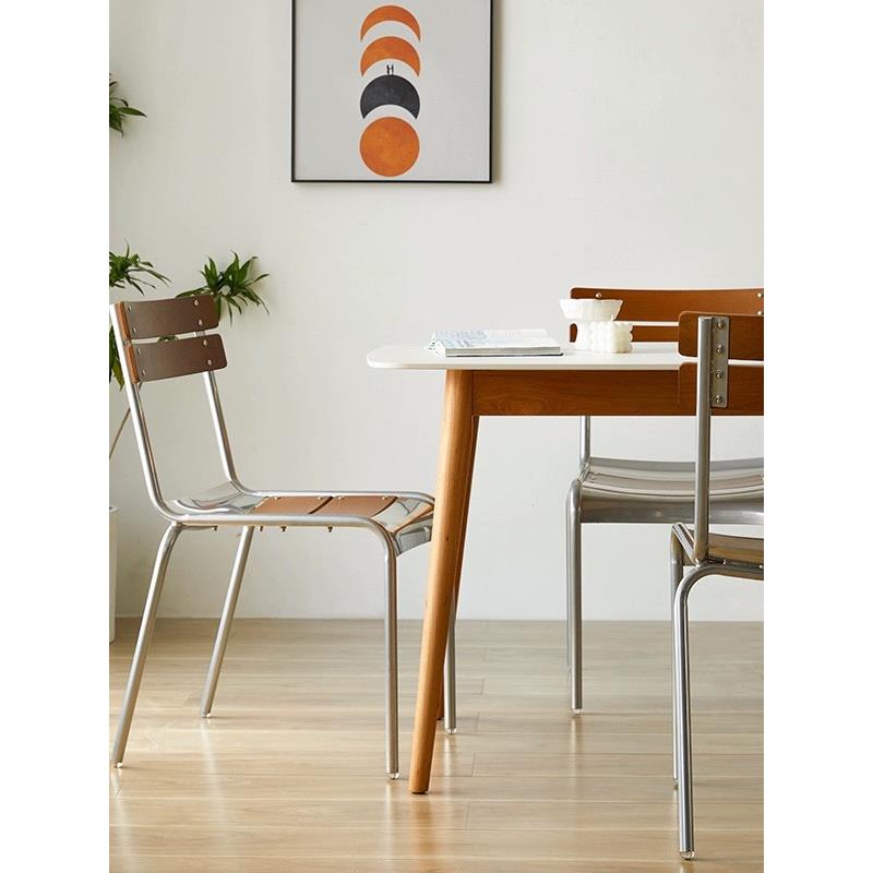 北欧铁艺椅餐厅餐椅简约复古奶茶店休闲椅中古咖啡厅实木靠背椅子