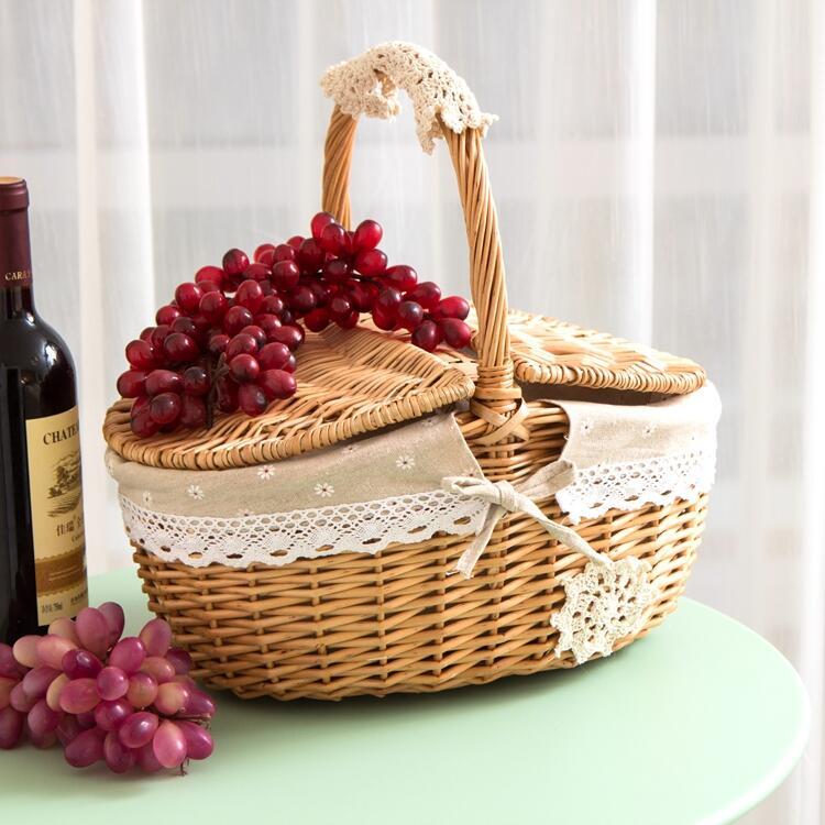 藤编柳编竹篮购物篮小手提篮野餐篮用品网红收纳篮水果篮子田园