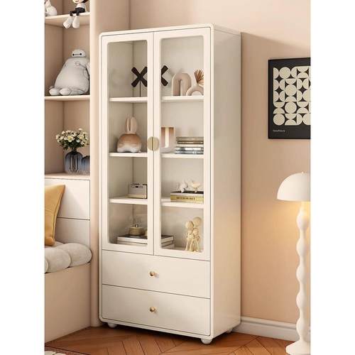 白色实木书柜带玻璃门防尘家用书架置物架定制客厅落地靠墙展示柜