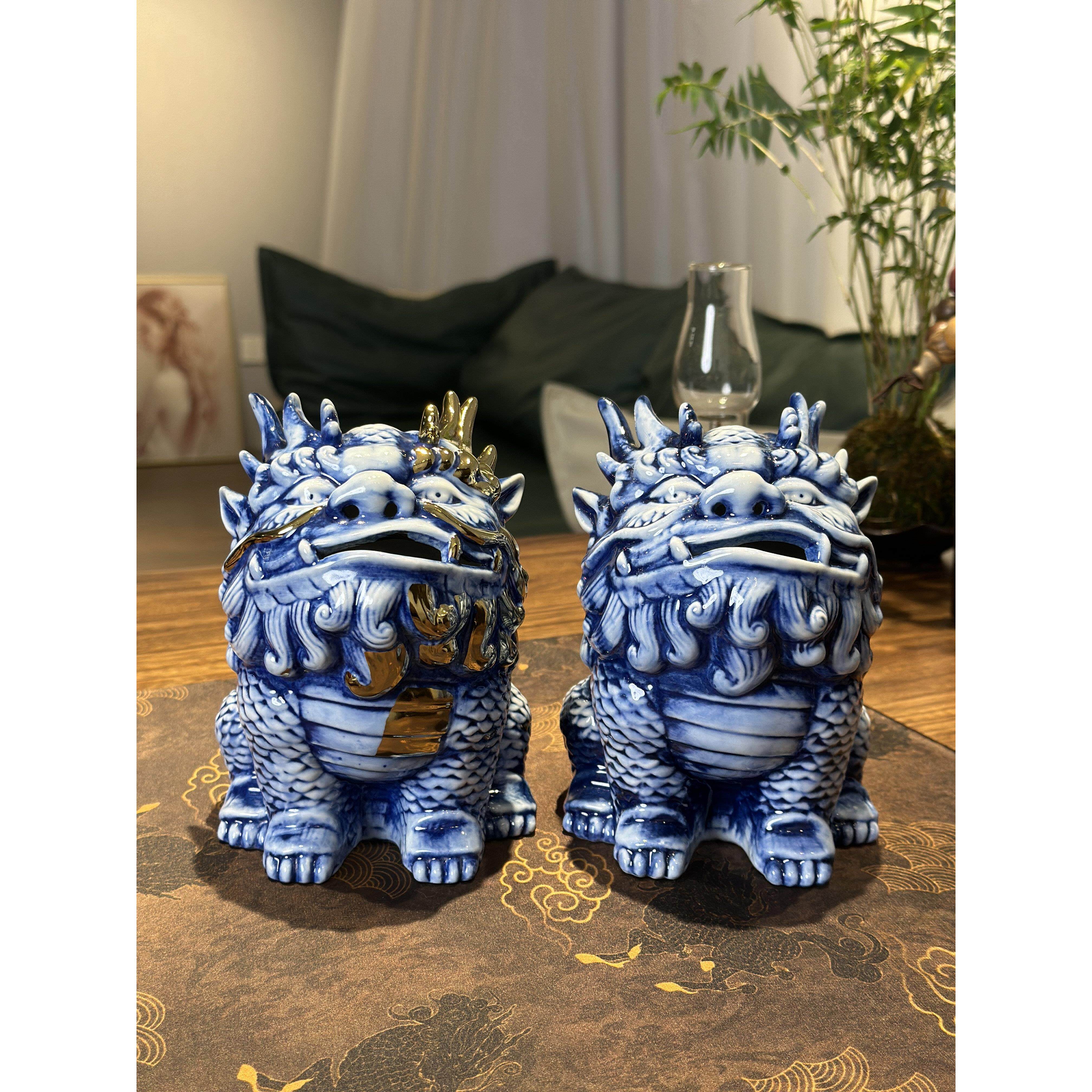 景德镇手绘青花描金招财貔貅茶宠香炉摆件办公室茶室茶空间摆放