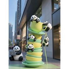 玻璃钢雕塑定制卡通IP熊猫功夫茶泡沫雕塑户外商业美陈装饰摆件