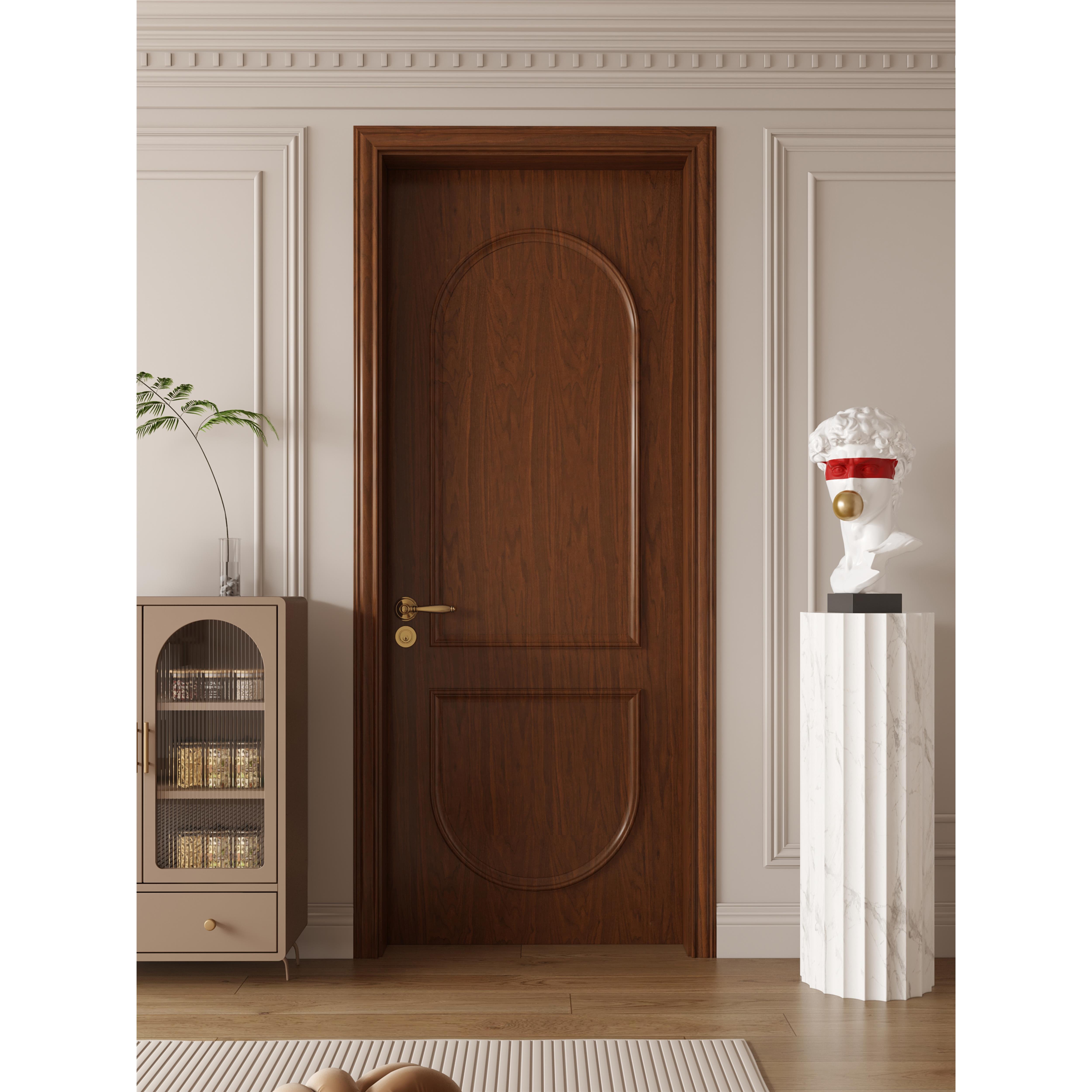 实木烤漆门黑胡桃木卧室中古风房间平开门原木新中式法式覆古风