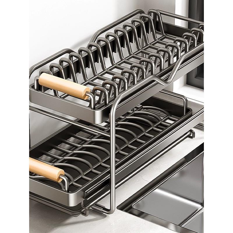 厨房碗架收纳架橱柜内置抽拉抽屉式拉篮台面多功能碗碟碗盘沥水架