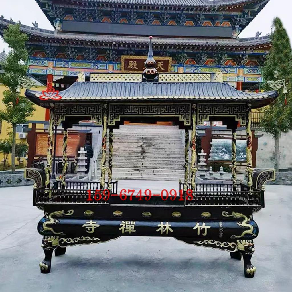 大型场所室外供奉带盖大型香炉仿古黄铜长方形铸铁烧香炉斗拱香炉