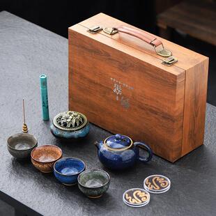 窑变建盏功夫茶具套装陶瓷家用档陶瓷茶壶盖碗茶杯整套会客上档次