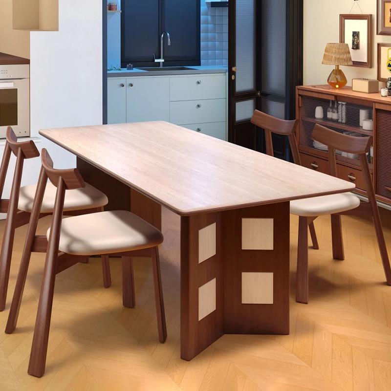 中古风洞石岩板餐桌家用小户型长方形实木法式复古轻奢餐桌椅组合